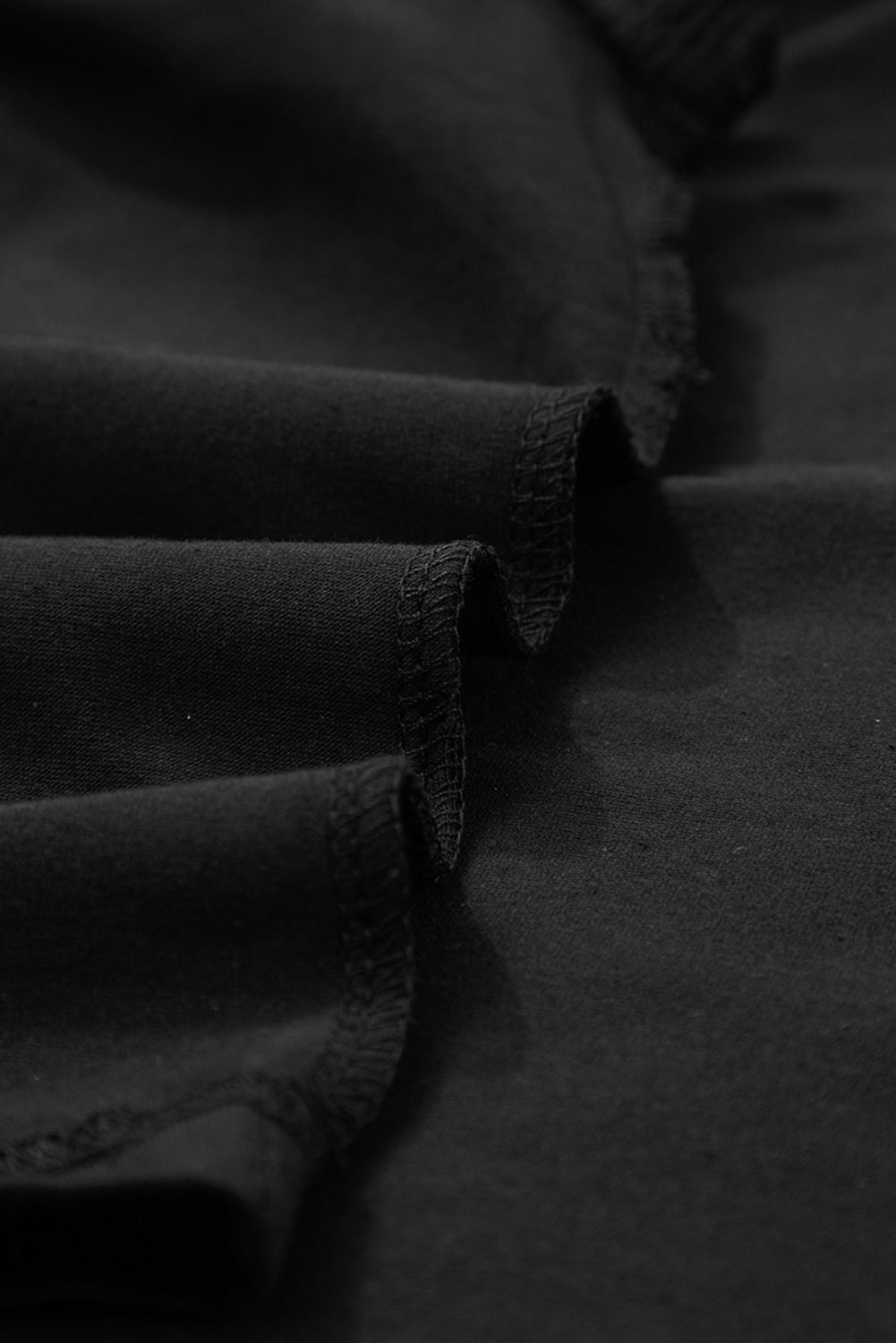 Black Ruffled Crew Neck Slim Fit Top