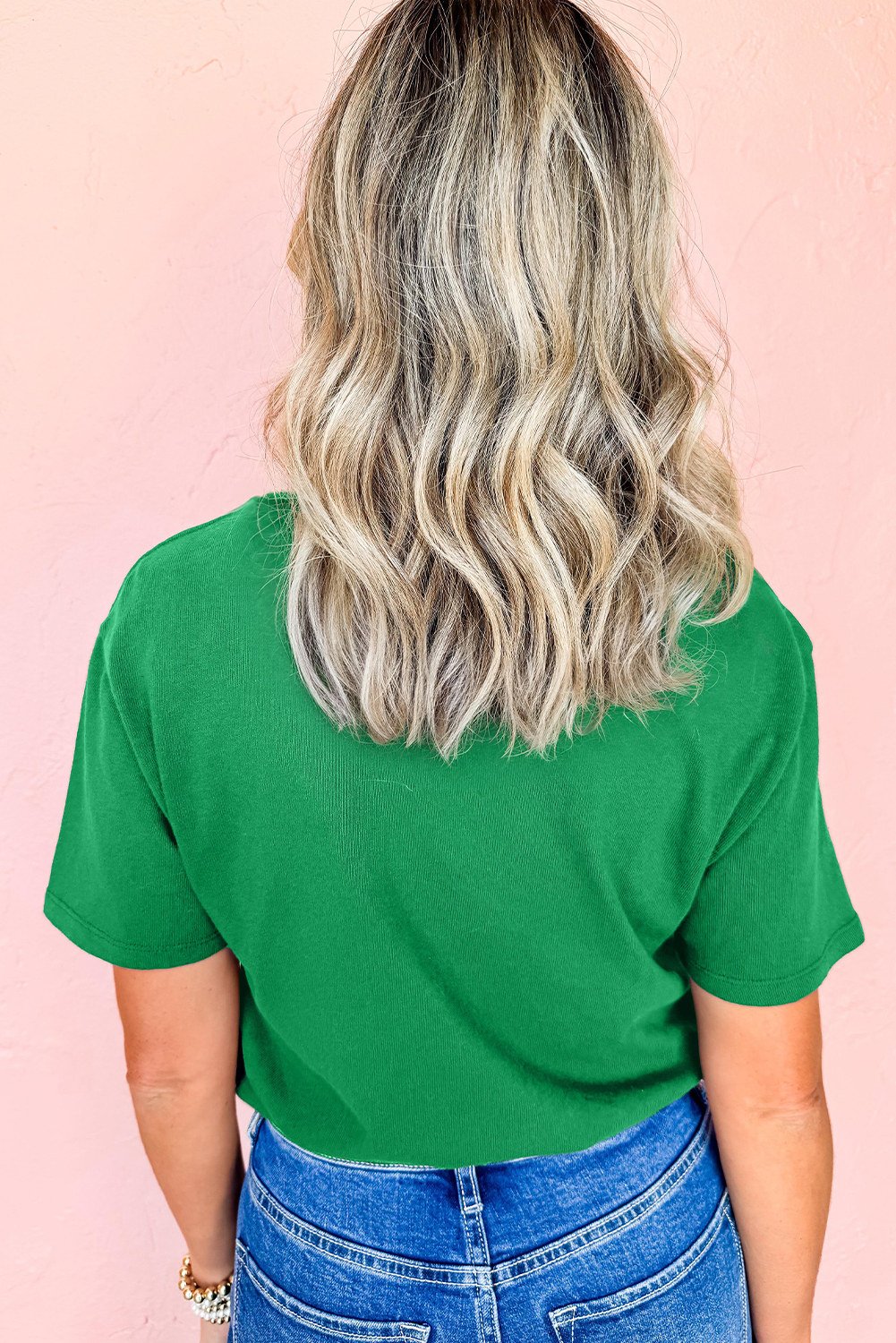 Bright Green merry Sequin Letter Graphic Cotton Blend Tee