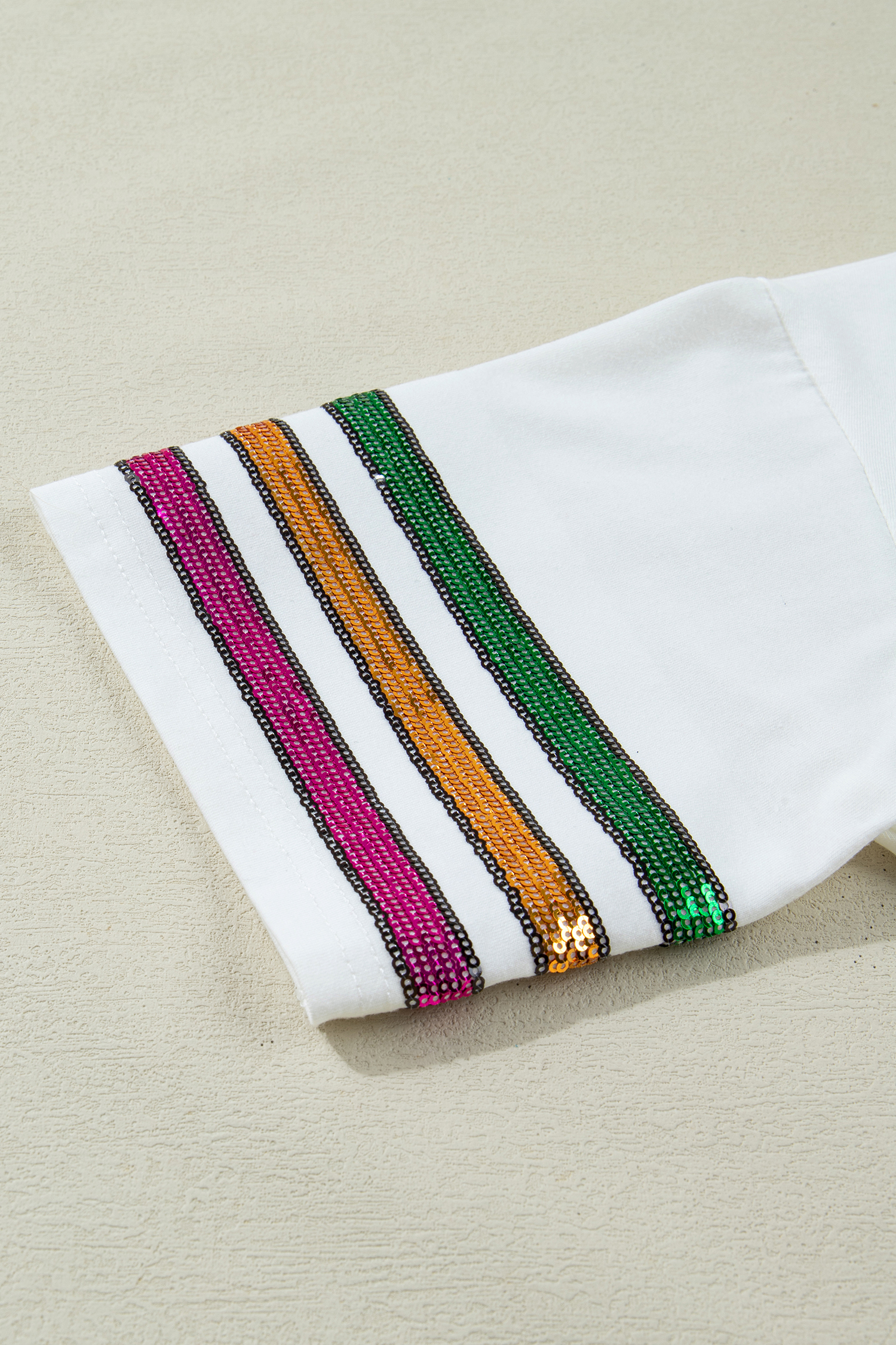 White Sequin Fleur de Lis Mardi Gras Varsity T Shirt