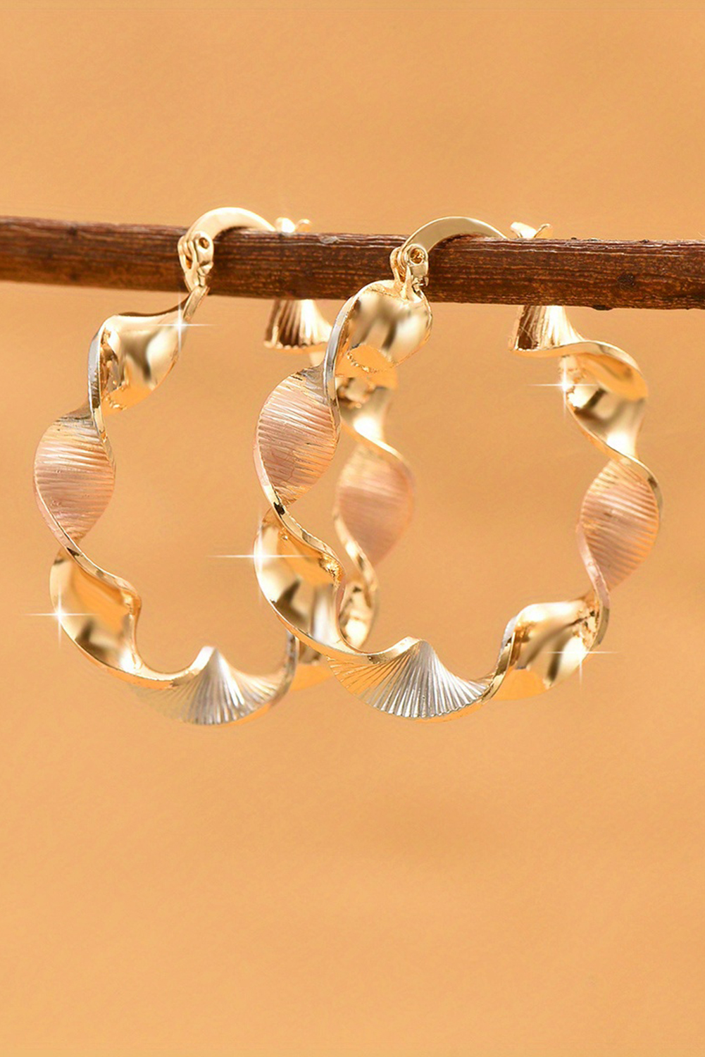 Gold Twisted Plated Alloy Hoop Earrings