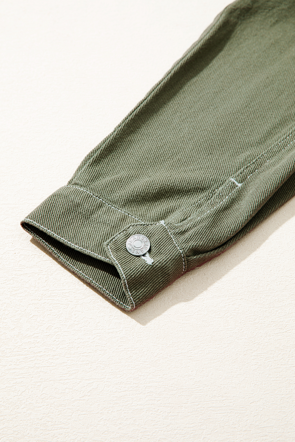 Smoke Green Patched Pocket Collared Button Front Boyfriend Denim Jacket