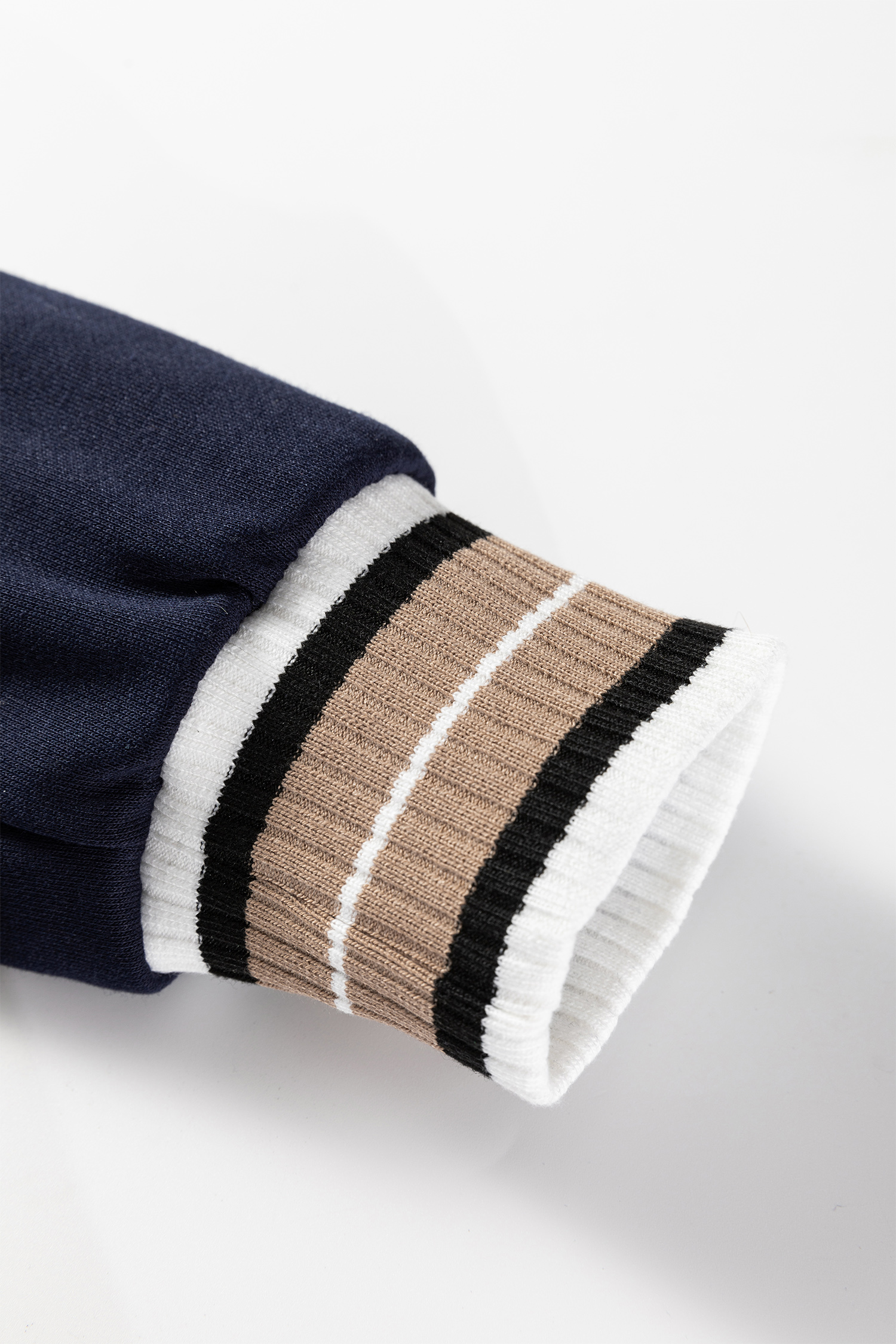 Gray Varsity Contrast Striped Trim V Neck Sweatshirt