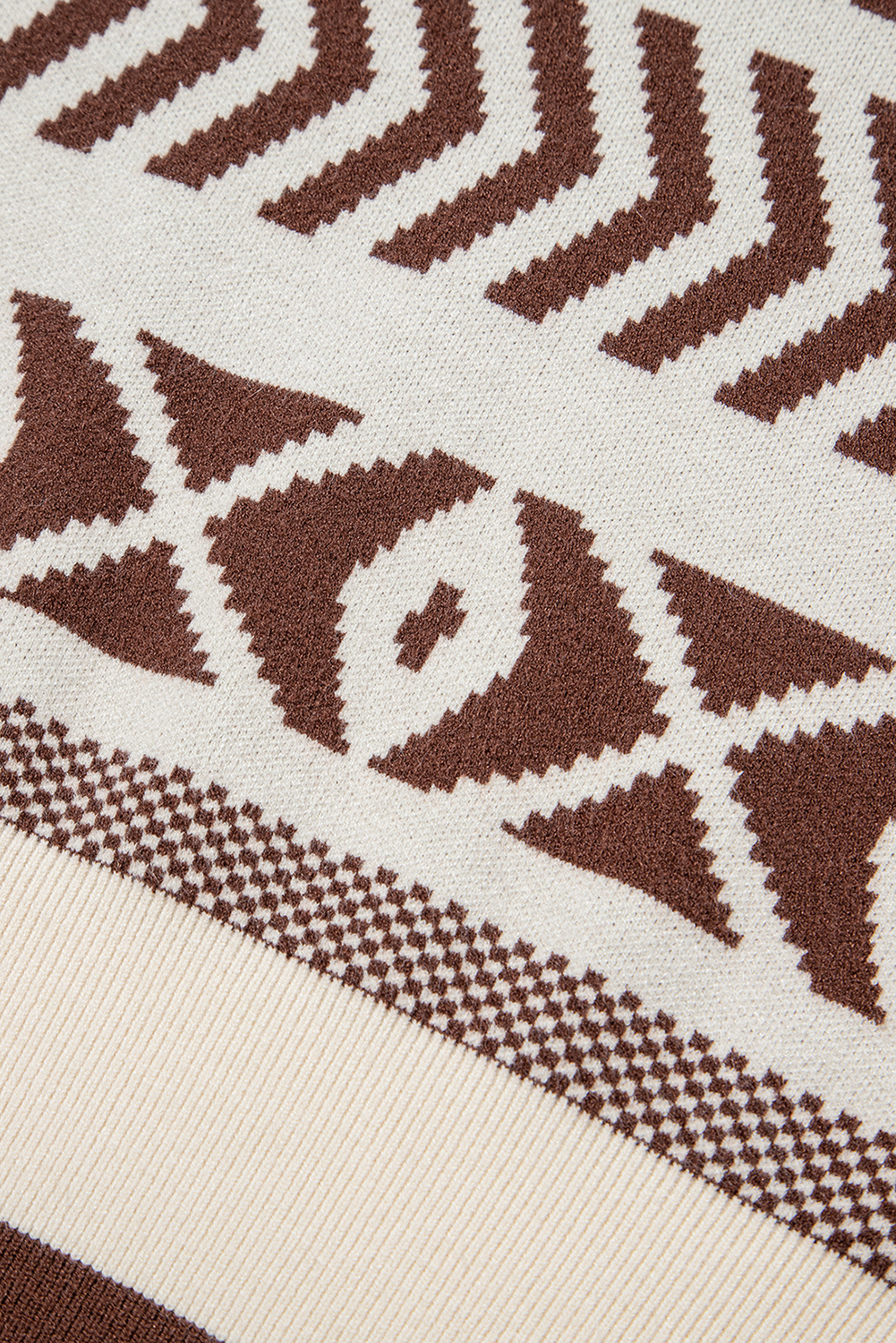 Brown Abstract Print Pullover Sweater