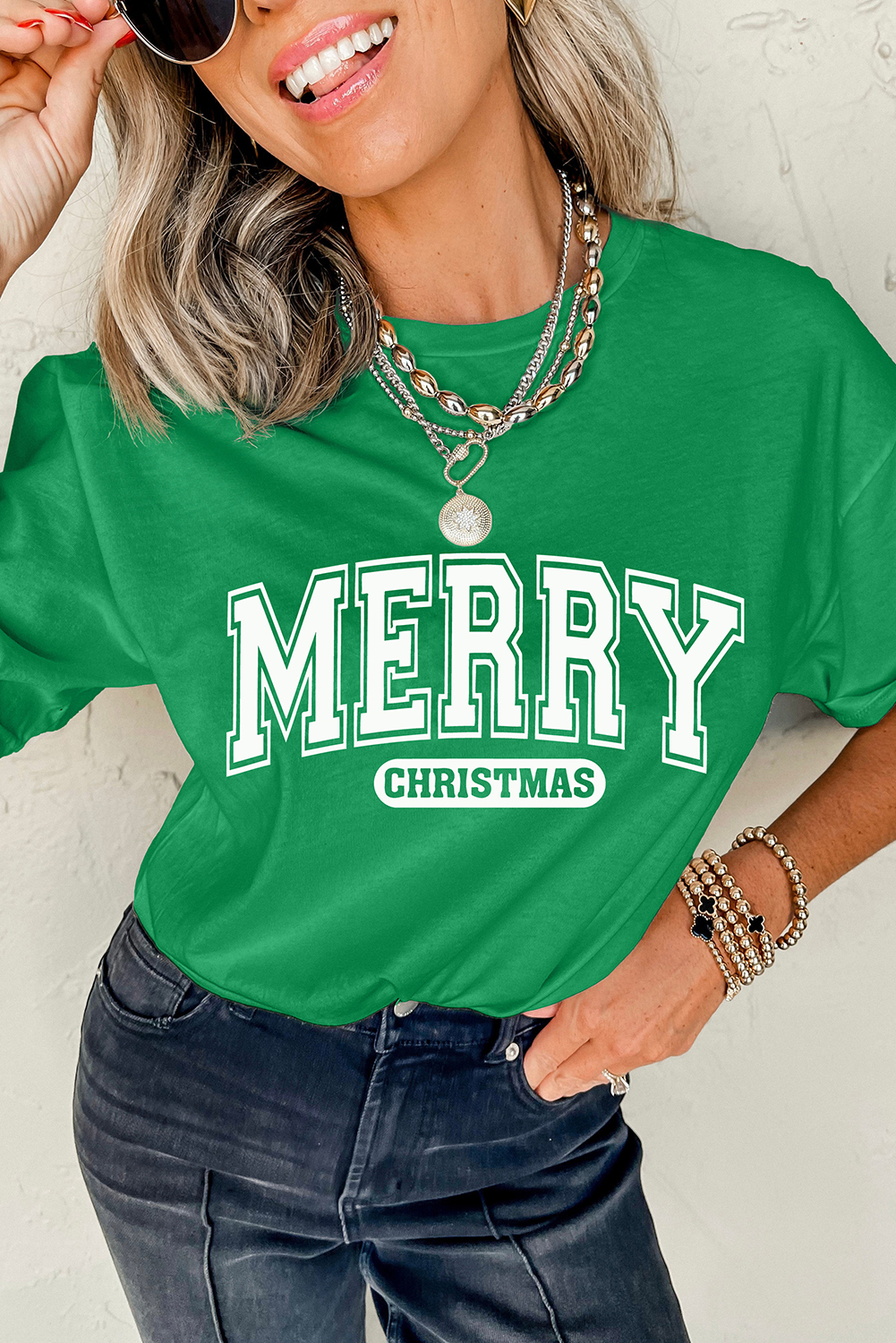 Bright Green MERRY CHRISTMAS Letter Graphic Loose T Shirt