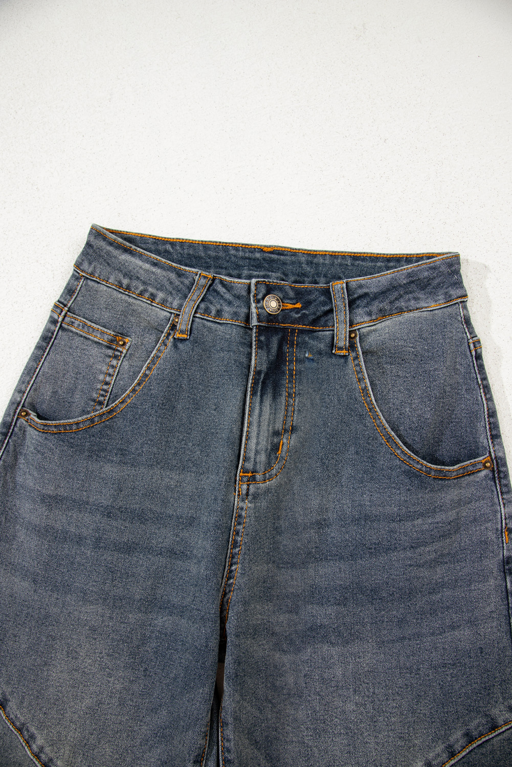 Sail Blue Exposed Stitching Loose Straight High Waist Jeans