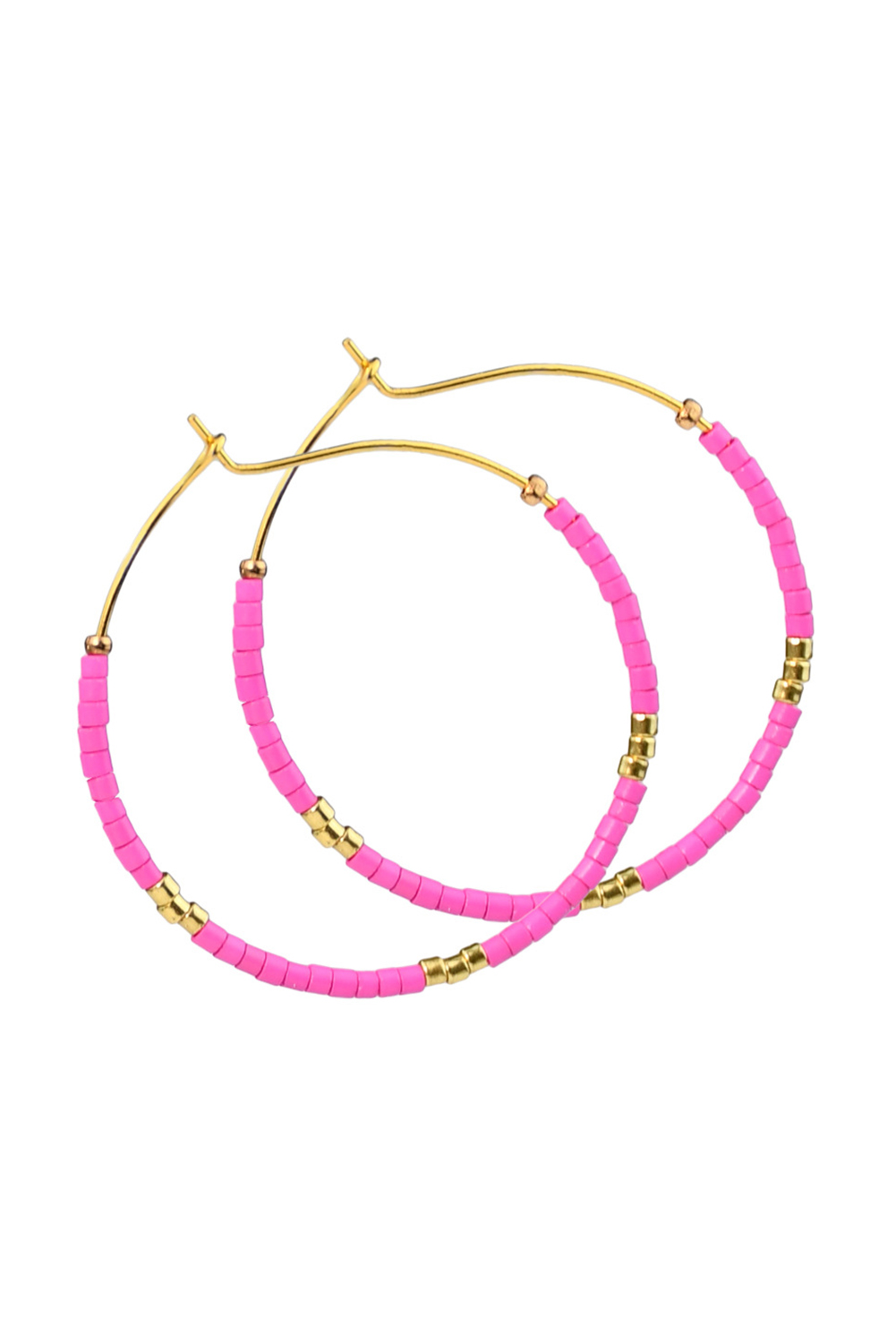 Rose Red 1 Pairs of Rice Beads Gold Plated Alloy Hoop Earrings