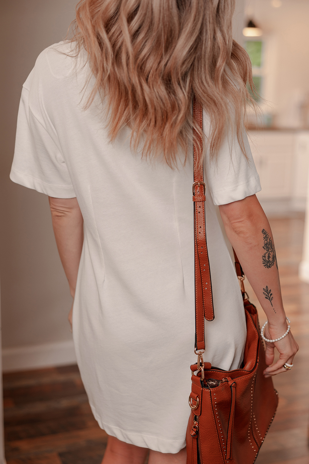 White Bow Patriotic Cowgirl Boots Sequin Patch Shift T Shirt Dress