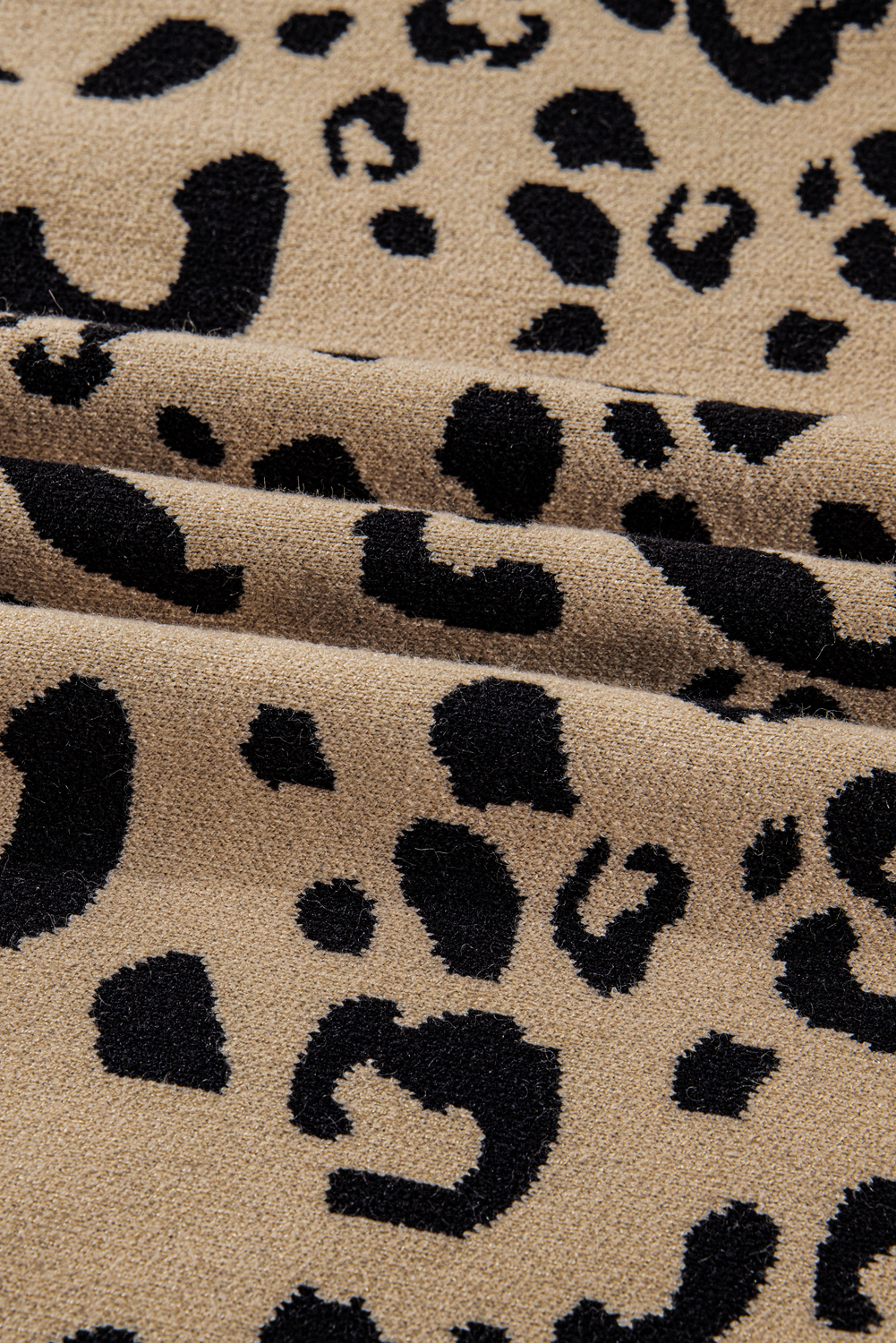 Dearlovers Brown Leopard Pattern Lace Ribbed Detail Button Cuffed Sweater