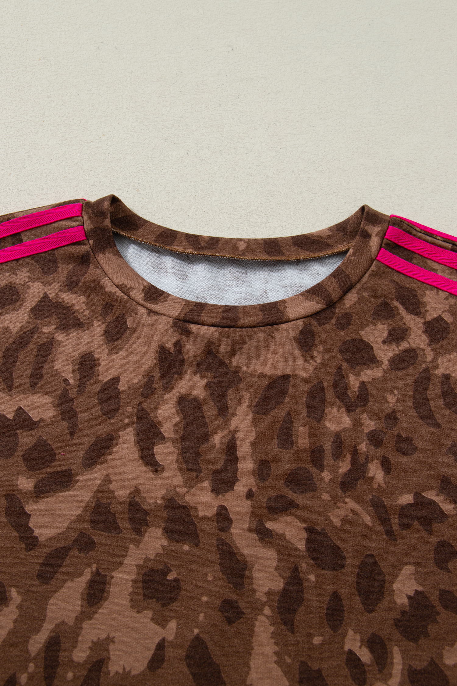 Brown Leopard Loose Tee Drawstring Waist Barrel Pants Set