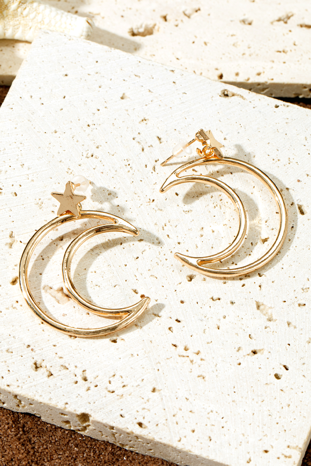 Gold Star and Moon Plated Alloy Earrings