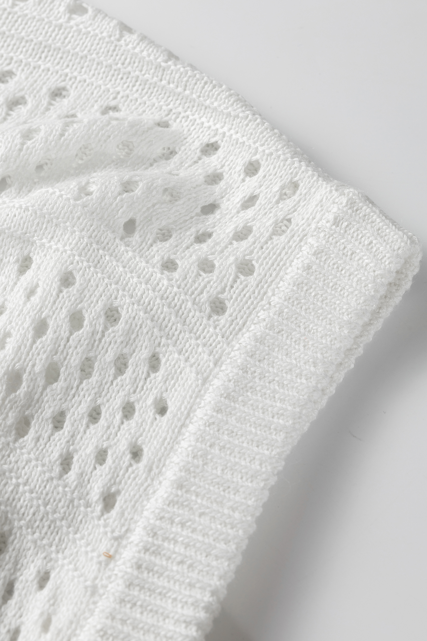 White Hollow Out Knit Round Neck Dolman Sweater