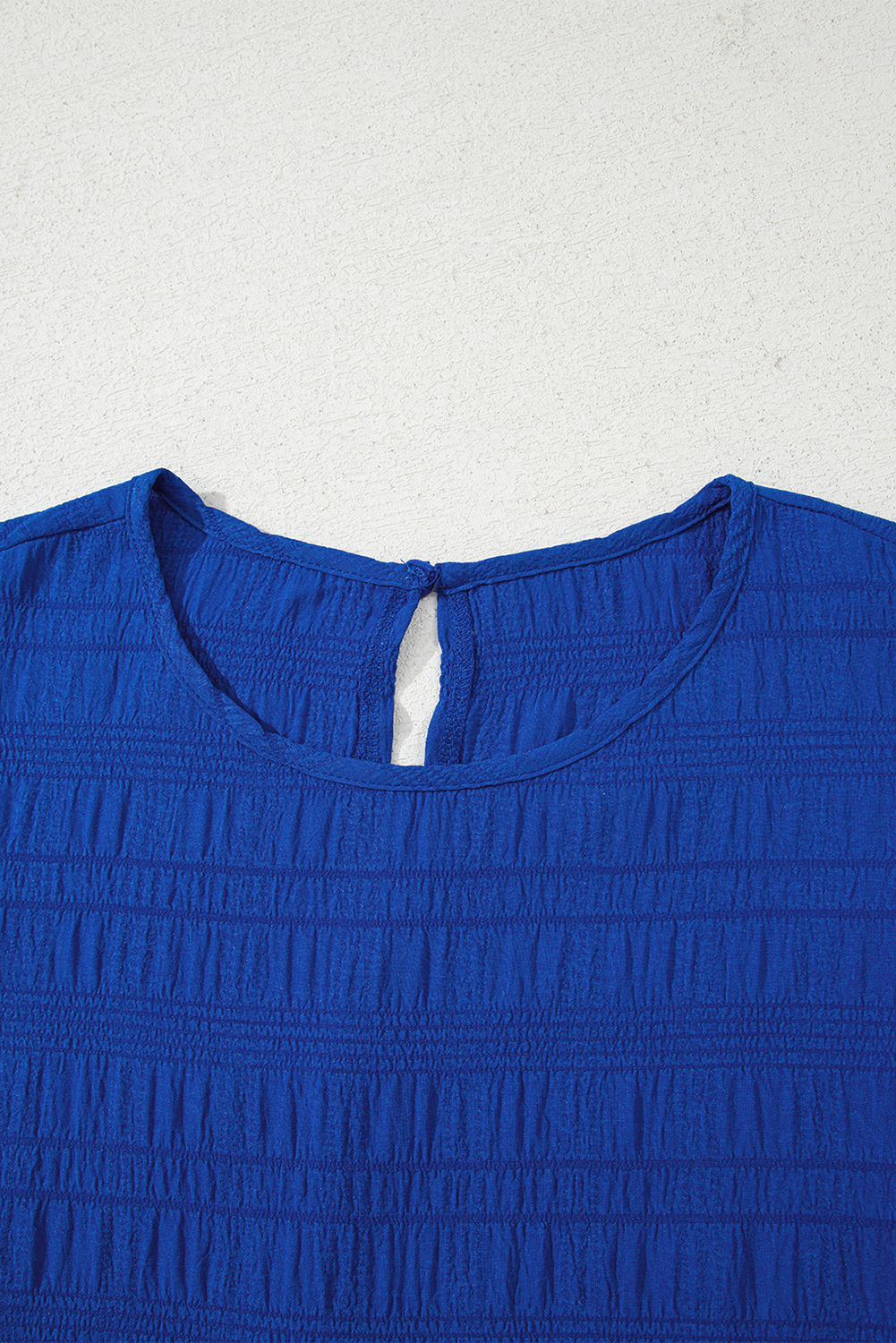 Dark Green Textured Ruffled Sleeve Round Neck Top