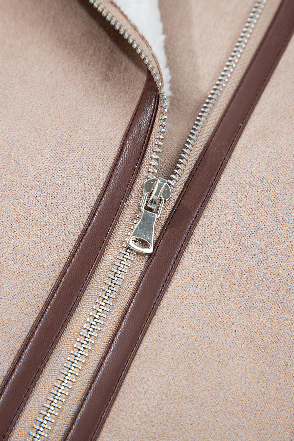 Dark Khaki Sherpa Lined Faux Suede Lapel Collar Vest