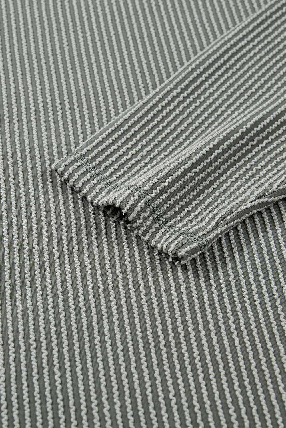 Dark Khaki Twist Ribbed Exposed Seam Detail Long Sleeve Loose Top