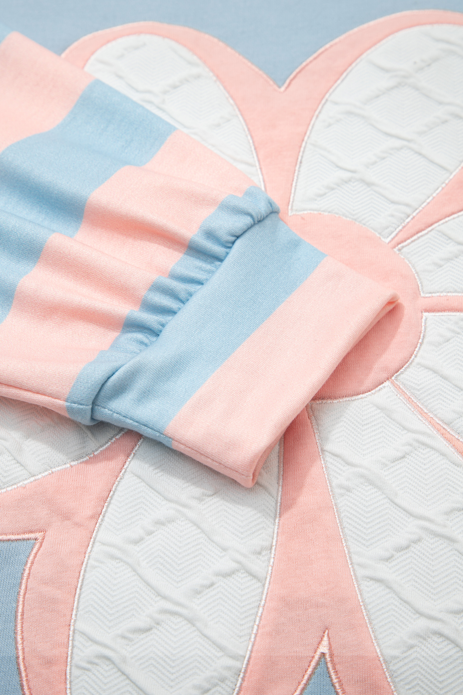 Beau Blue Big Flower Patch Drop Shoulder Striped Long Sleeve Top