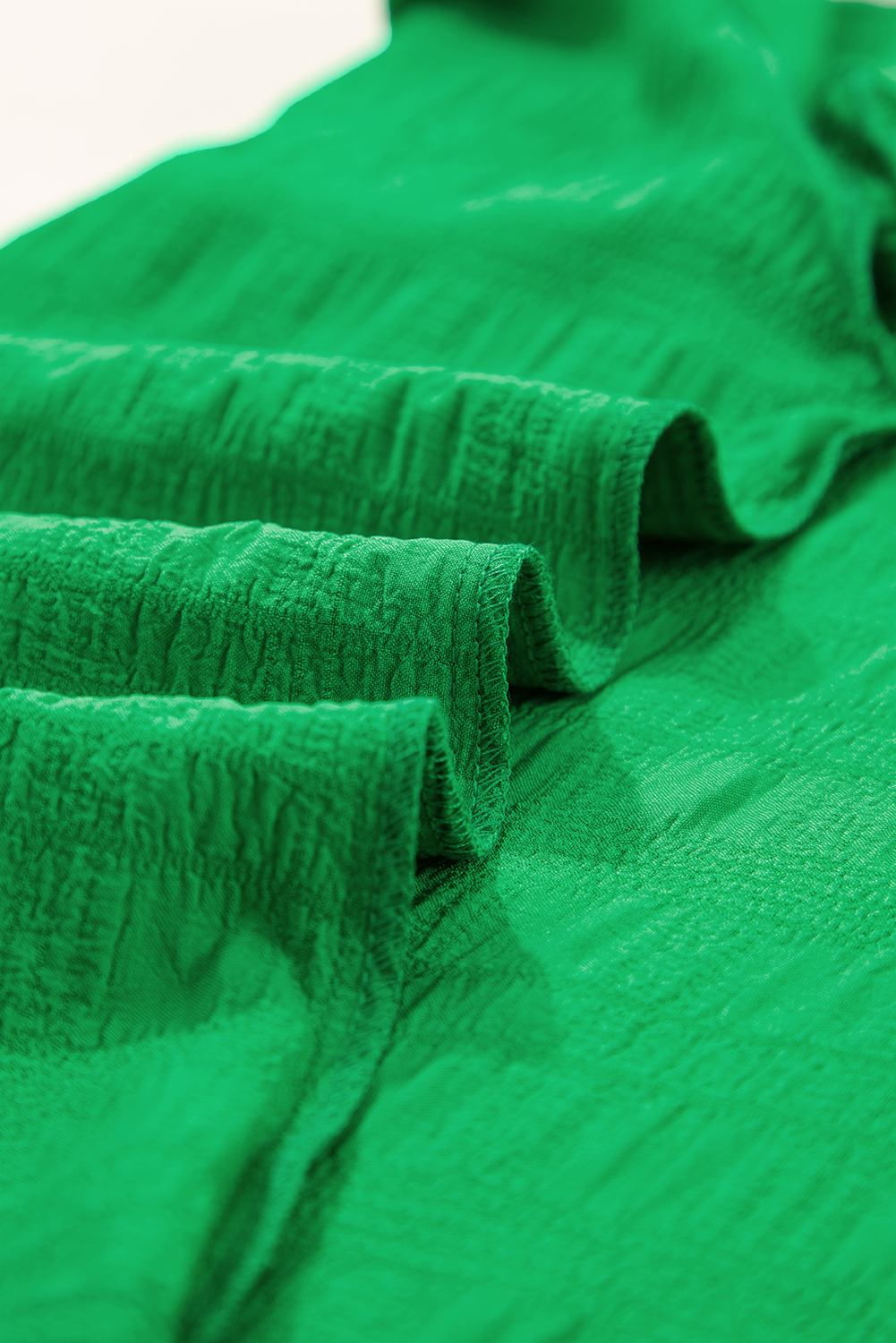 Dark Green Textured Ruffled Sleeve Round Neck Top
