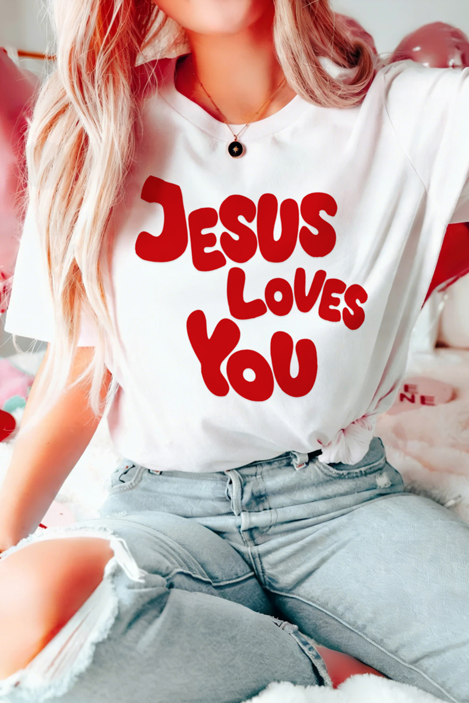White JESUS LOVES YOU Graphic Tee