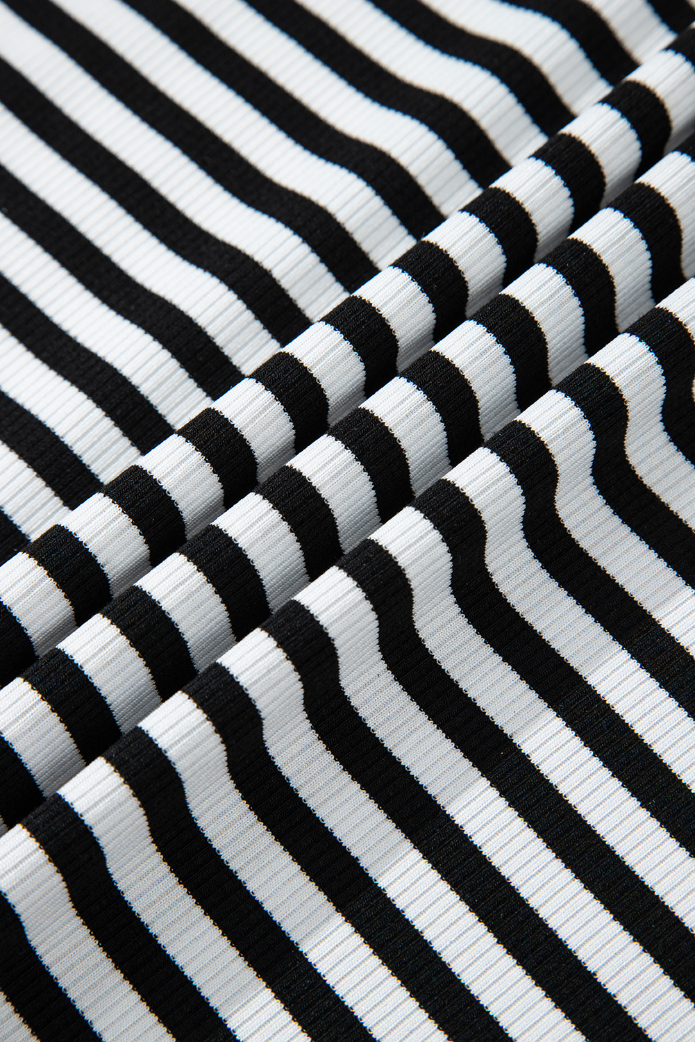 Sky Blue Stripe Ribbed Cap Sleeve Round Neck T Shirt