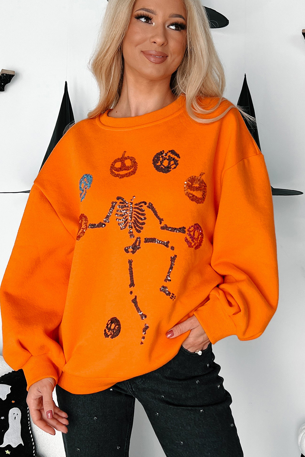 Carrot Dancing Critters Sequin Halloween Crewneck Sweatshirt