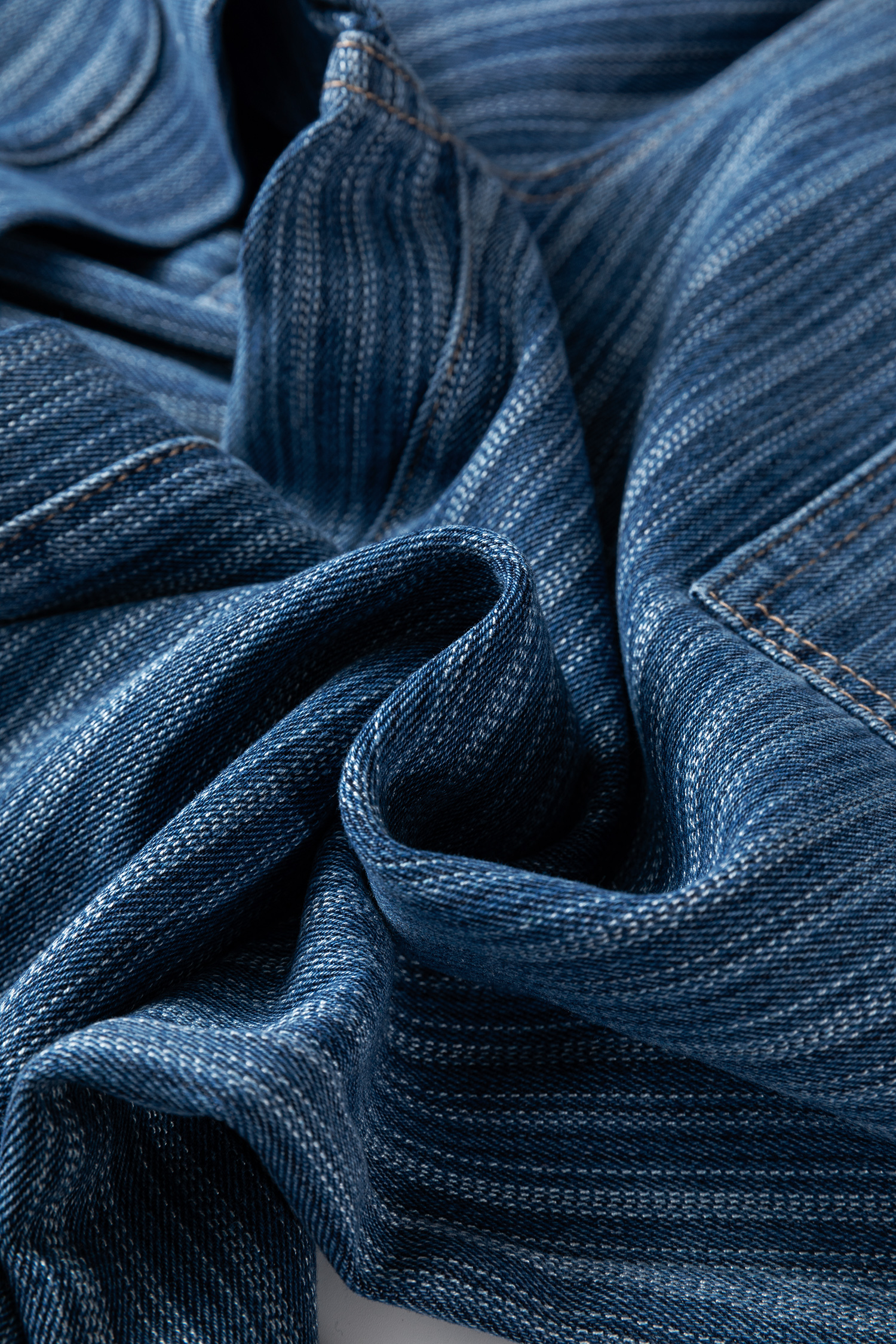 Blue Stripe Contrasted Drawstring Pocketed Loose Jeans