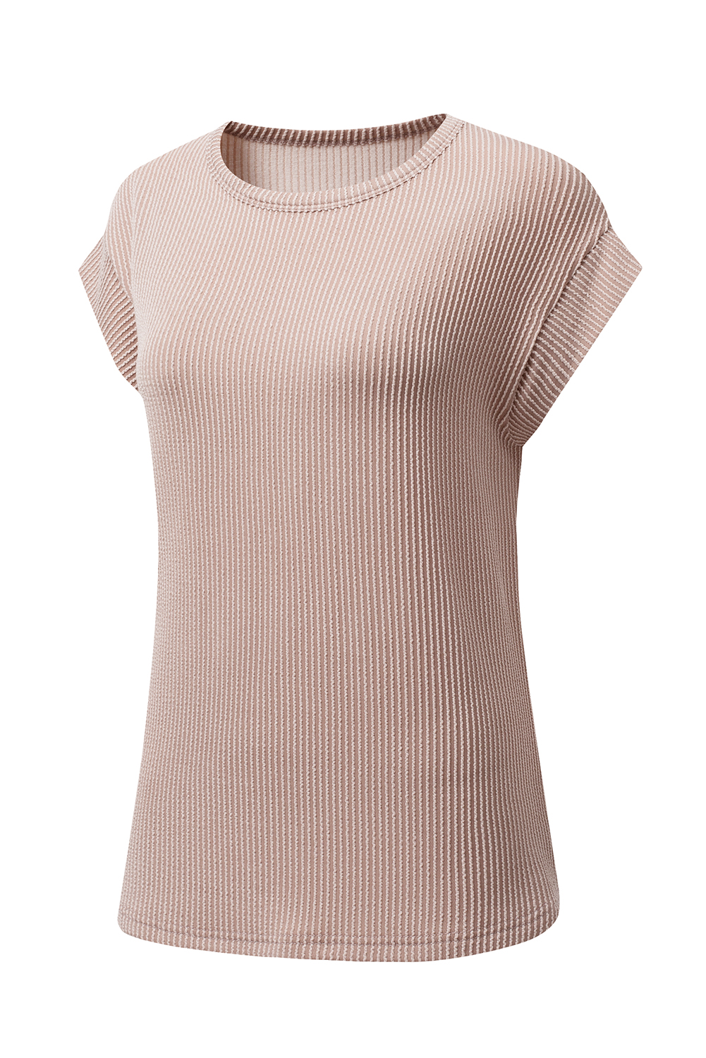 Gray Twisted Rib Wide Sleeve Crew Neck T Shirt