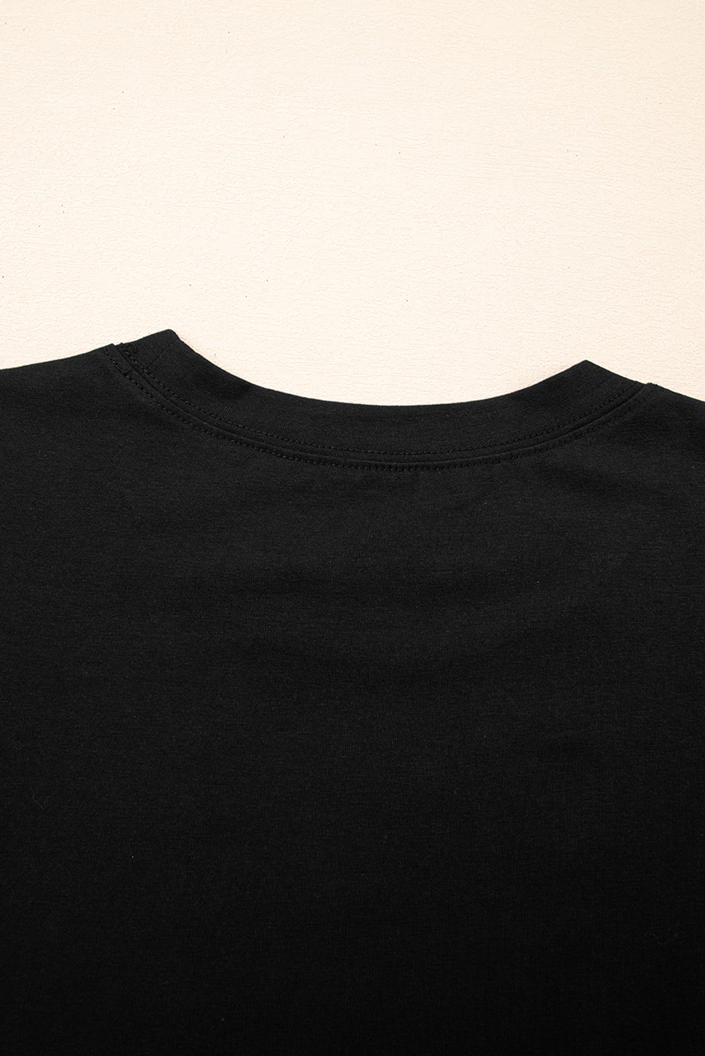 Black Ruffled Crew Neck Slim Fit Top