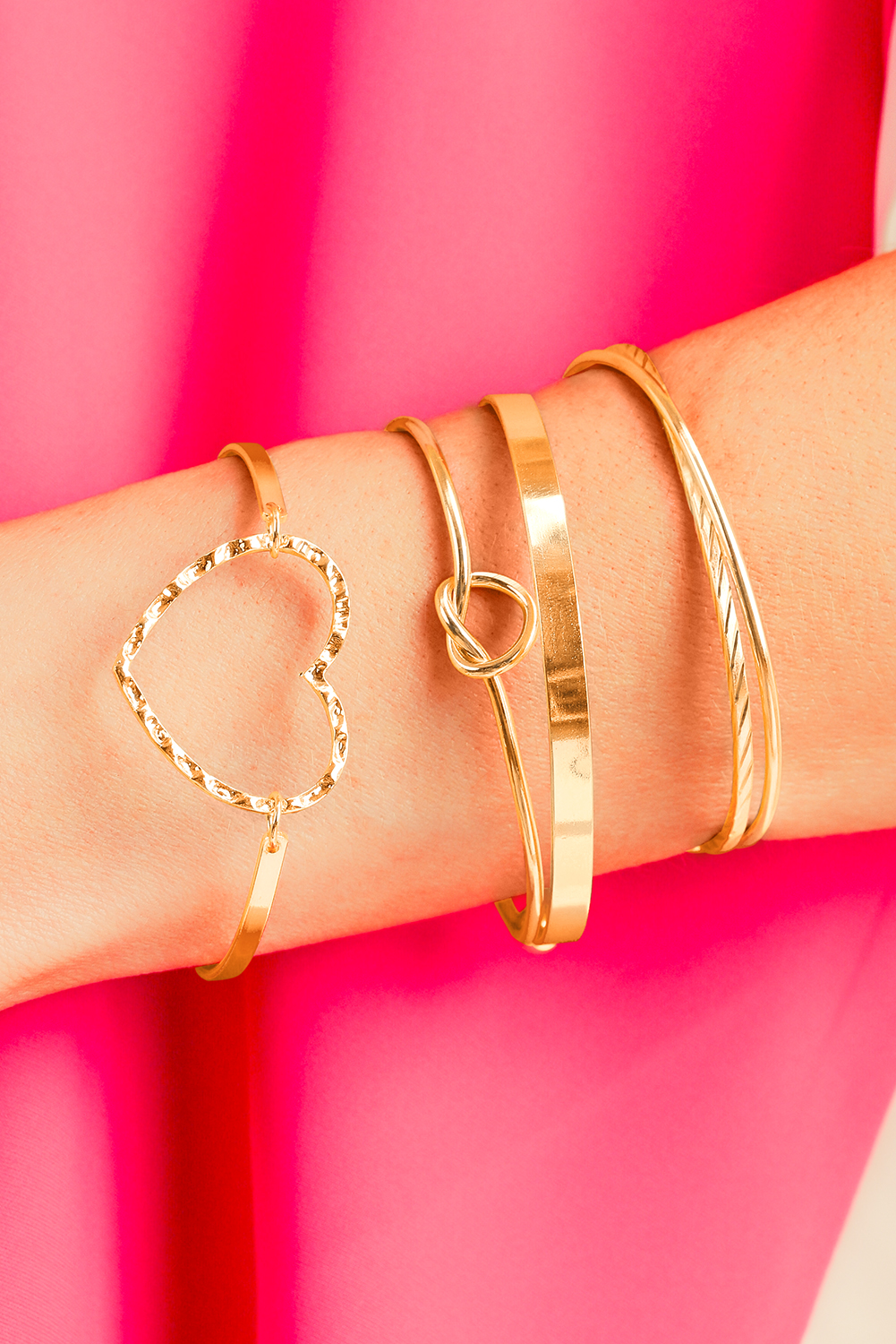 Gold Heart Knot Plated Multi Layer Open Cuff Bracelet Set