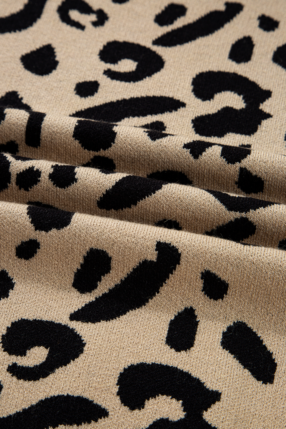 Dearlovers Brown Leopard Pattern Lace Ribbed Detail Button Cuffed Sweater