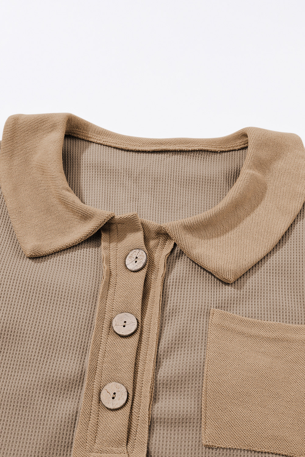 Brown Waffle Knit Buttoned Long Sleeve Top