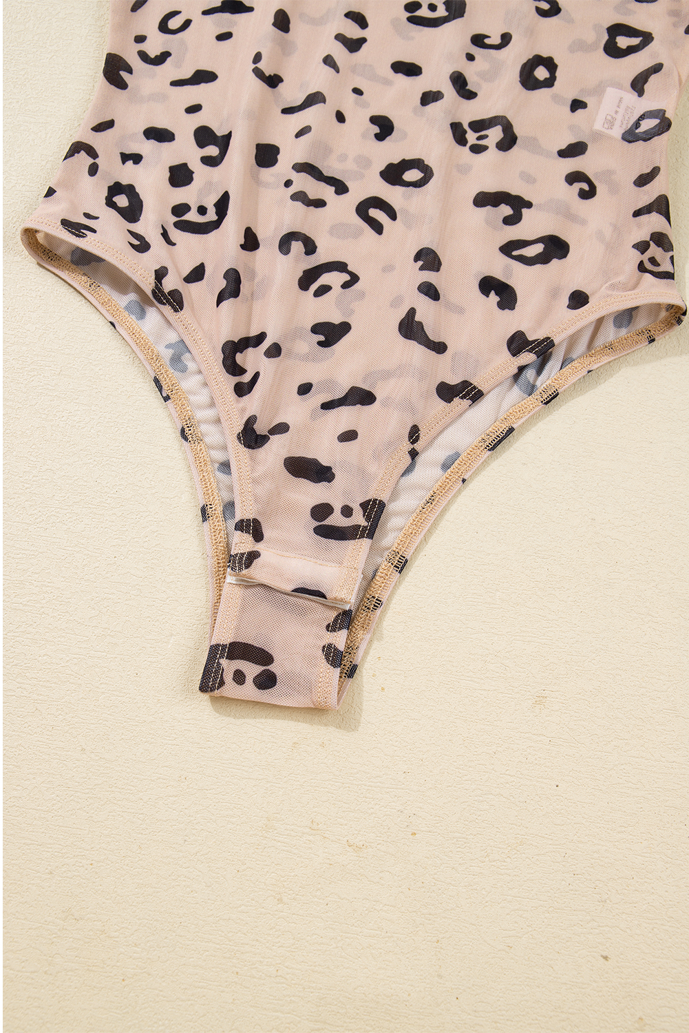 Khaki Mock Neck Sheer Mesh Leopard Long Sleeve Bodysuit