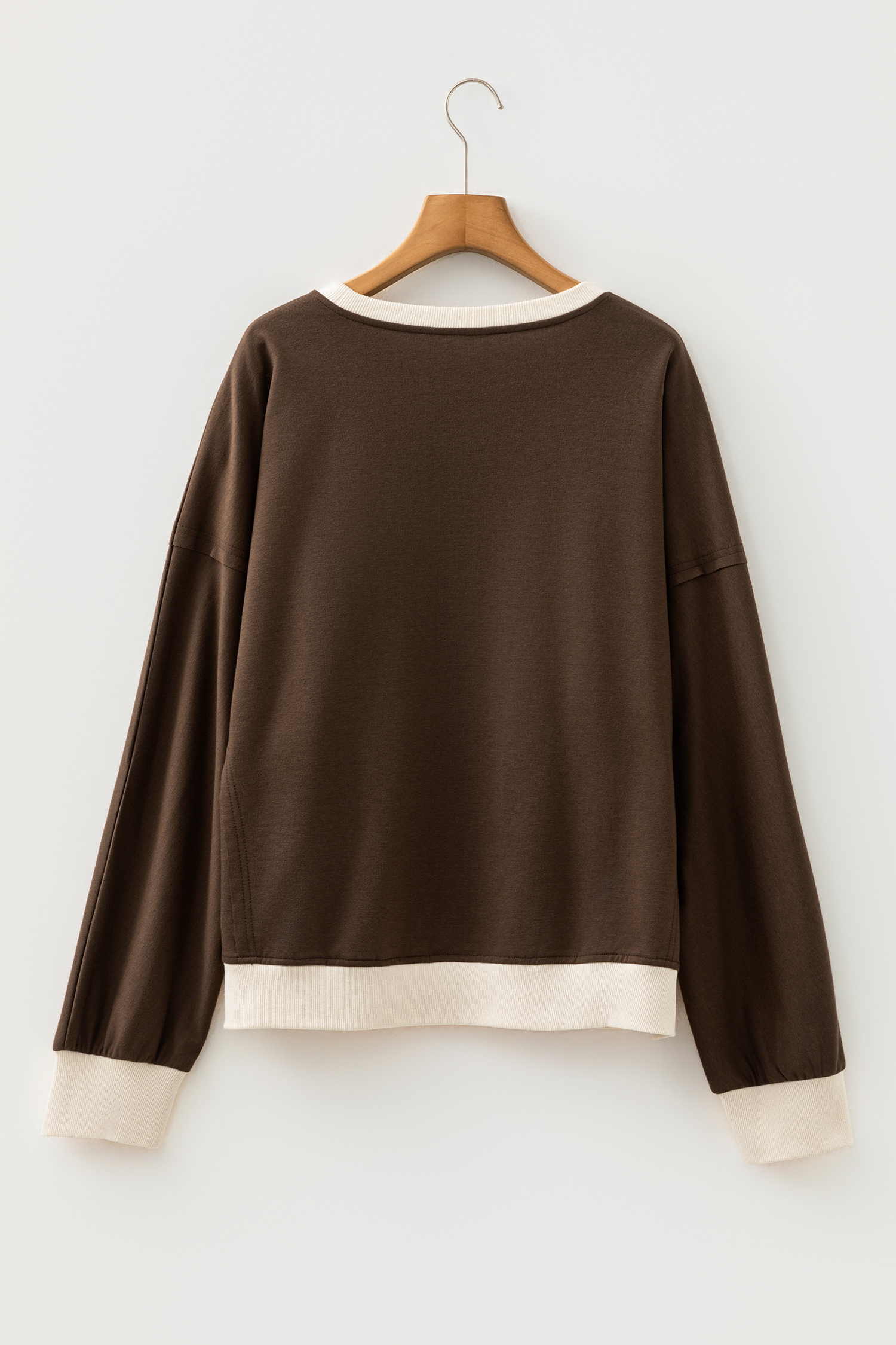 Beige Raw Edge Flower Patch Drop Shoulder Casual Top