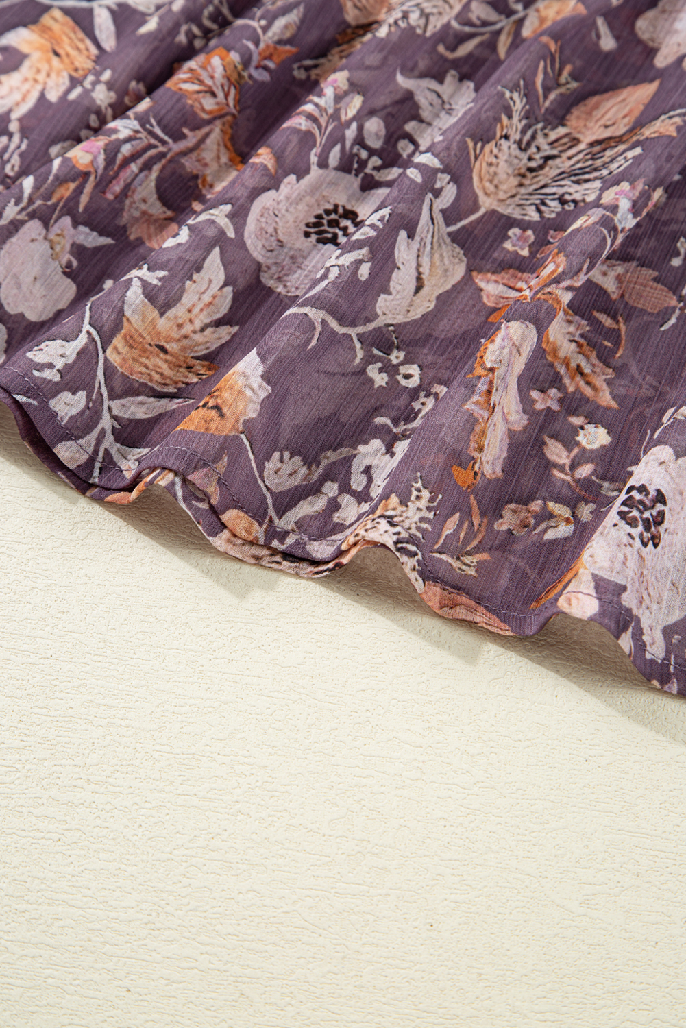 Blue Boho Flower Print 3/4 Sleeve Babydoll Blouse