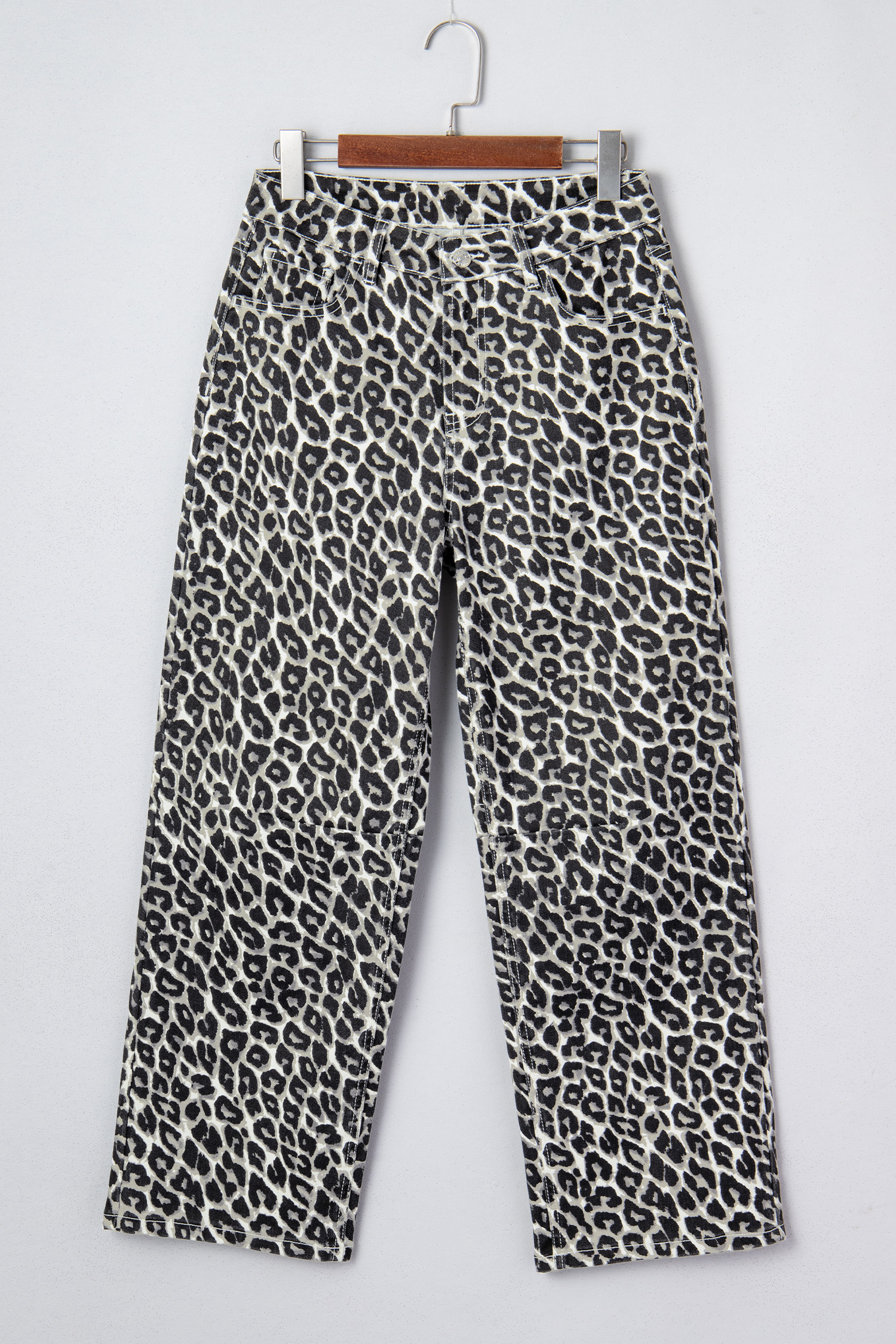 Black Leopard Print Barrel Jeans
