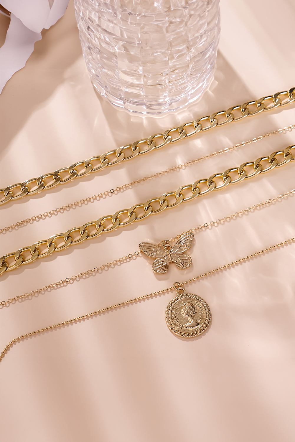 Gold Plated Alloy Multilayer Butterfly Charm Necklace