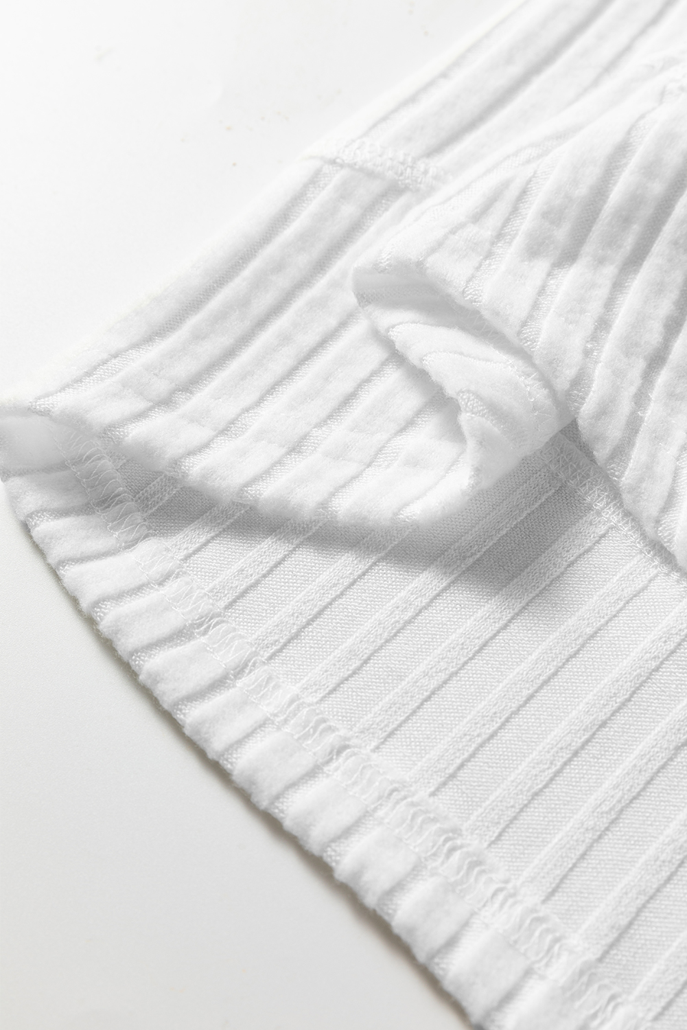 White Ribbed Texture Round Neck Long Sleeve Rounded Hem Knit Top