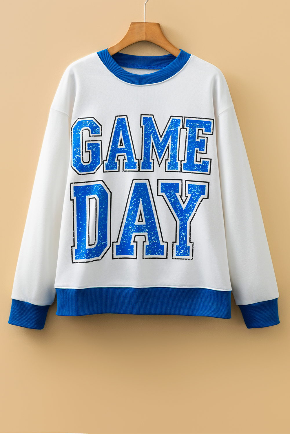 Black GAME DAY Letter Graphic Varsity Striped Detail Baggy Sweatshirt