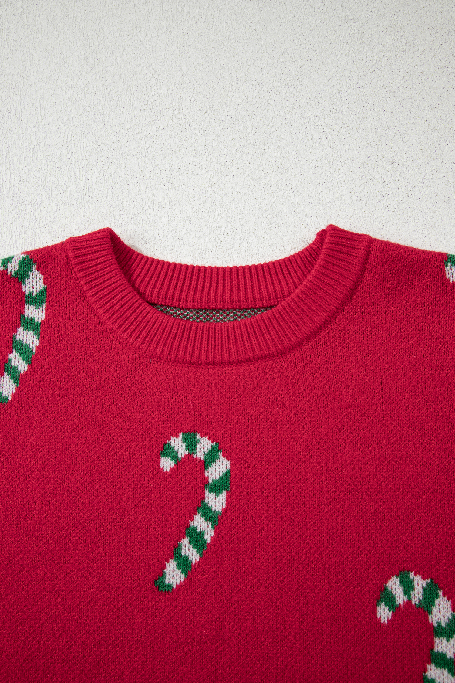 Dark Green Christmas Candy Cane Holiday Drop Shoulder Sweater