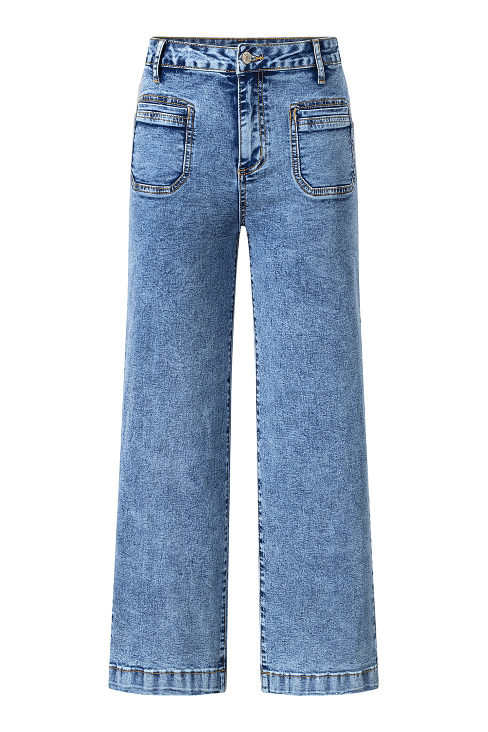 Light Blue Chic Patch Pocket Straight Leg Loose Jeans