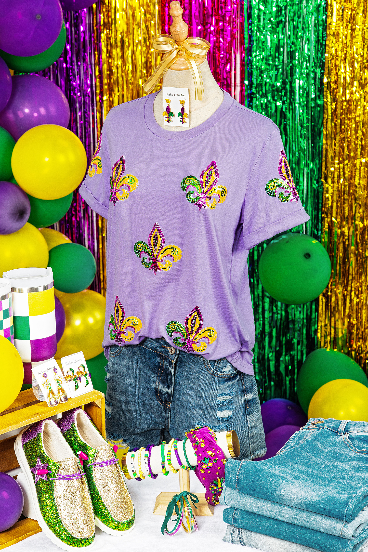Wisteria Mardi Gras Sequined Pattern Holiday T Shirt