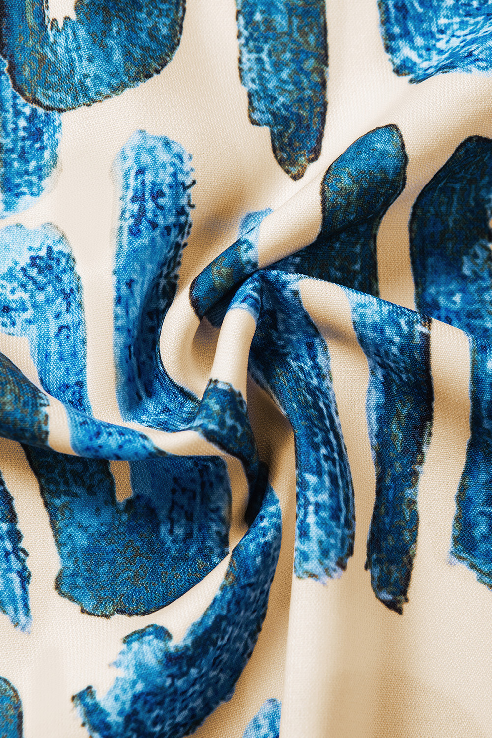 Beige Abstract Print Bubble Sleeve Button up Mini Dress