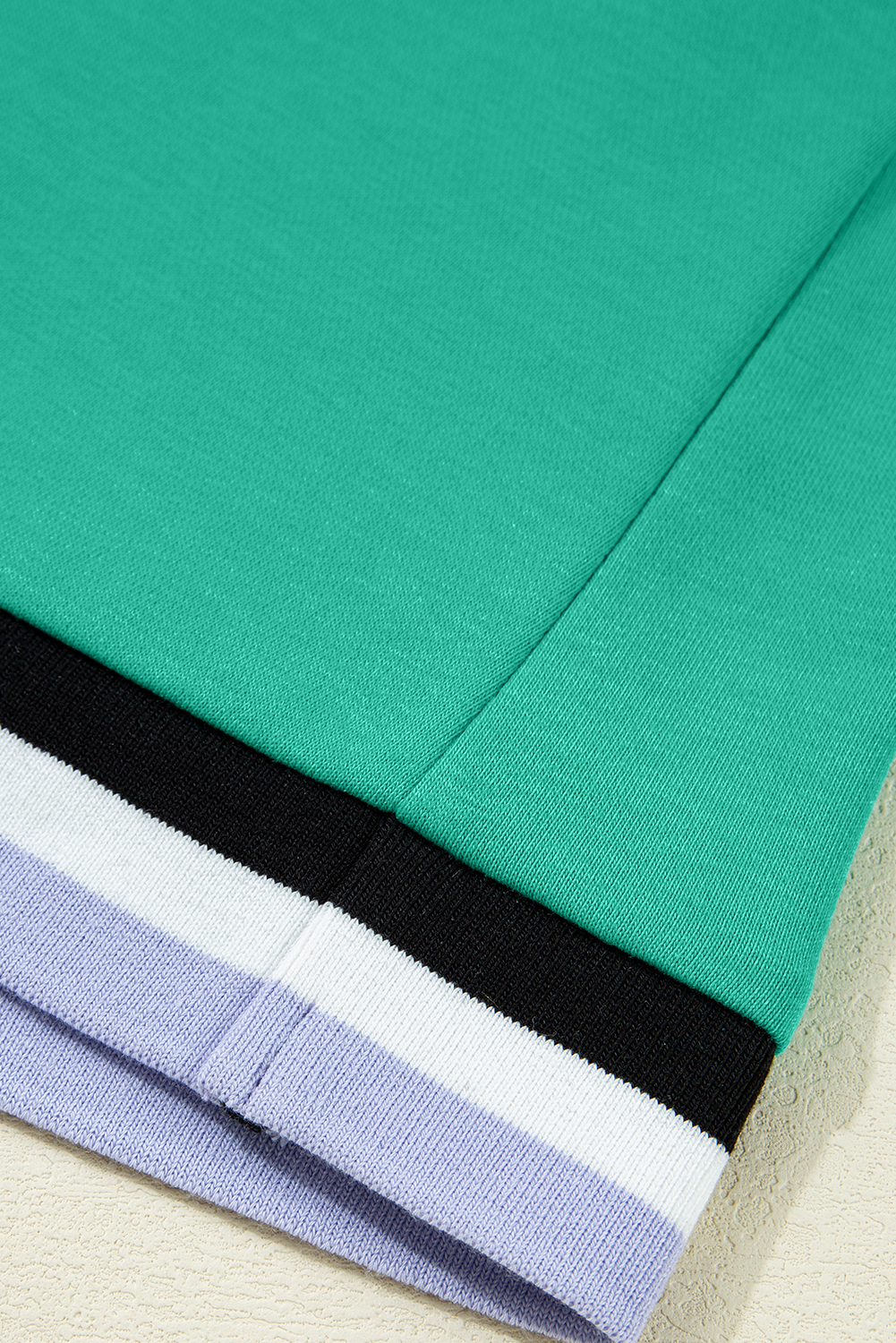 Mint Green Varsity Contrast Striped V Neck Long Sleeve T Shirt Dress with Pockets