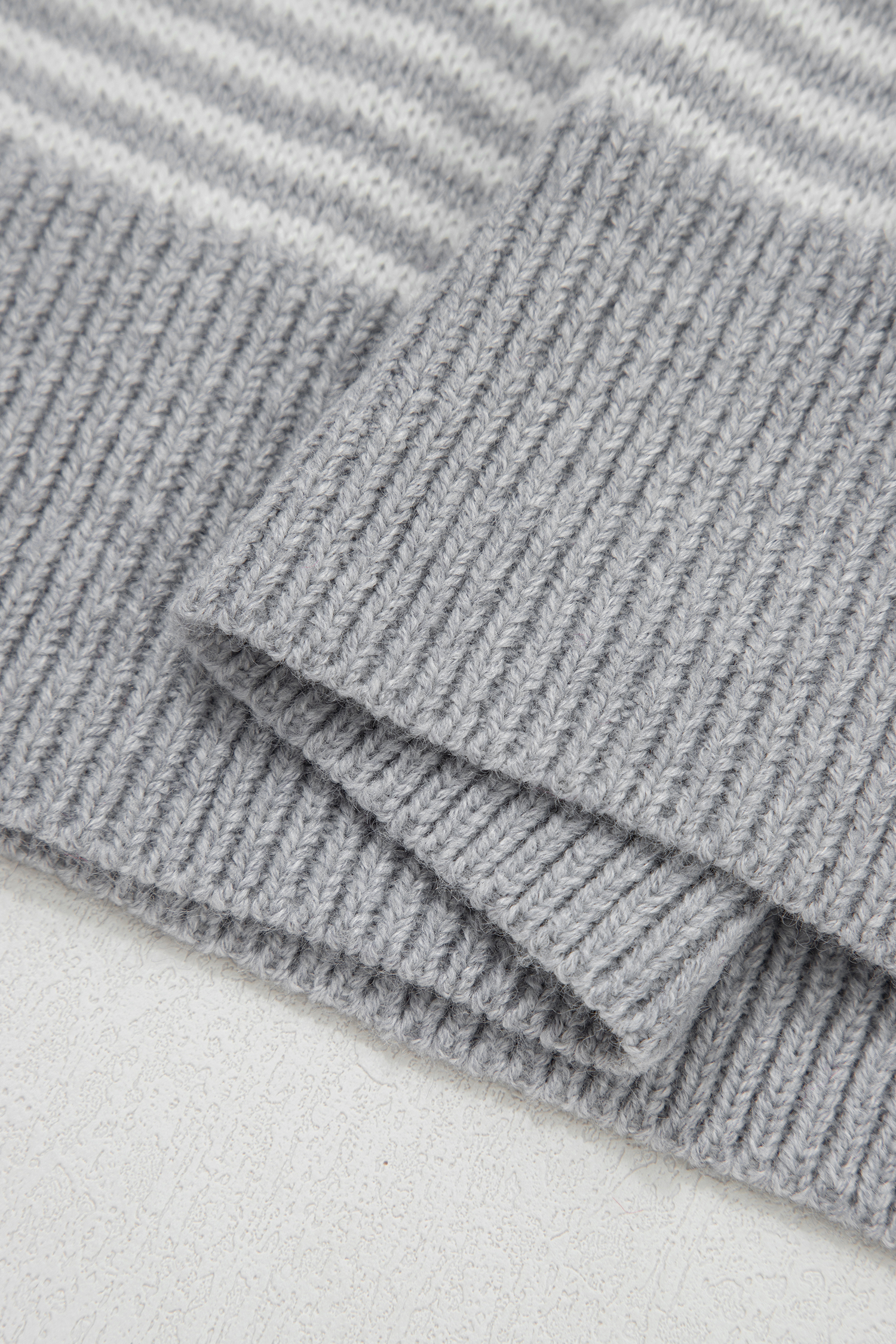 Gray Stripe Contrast Heart Pattern Valentine Knit Sweater