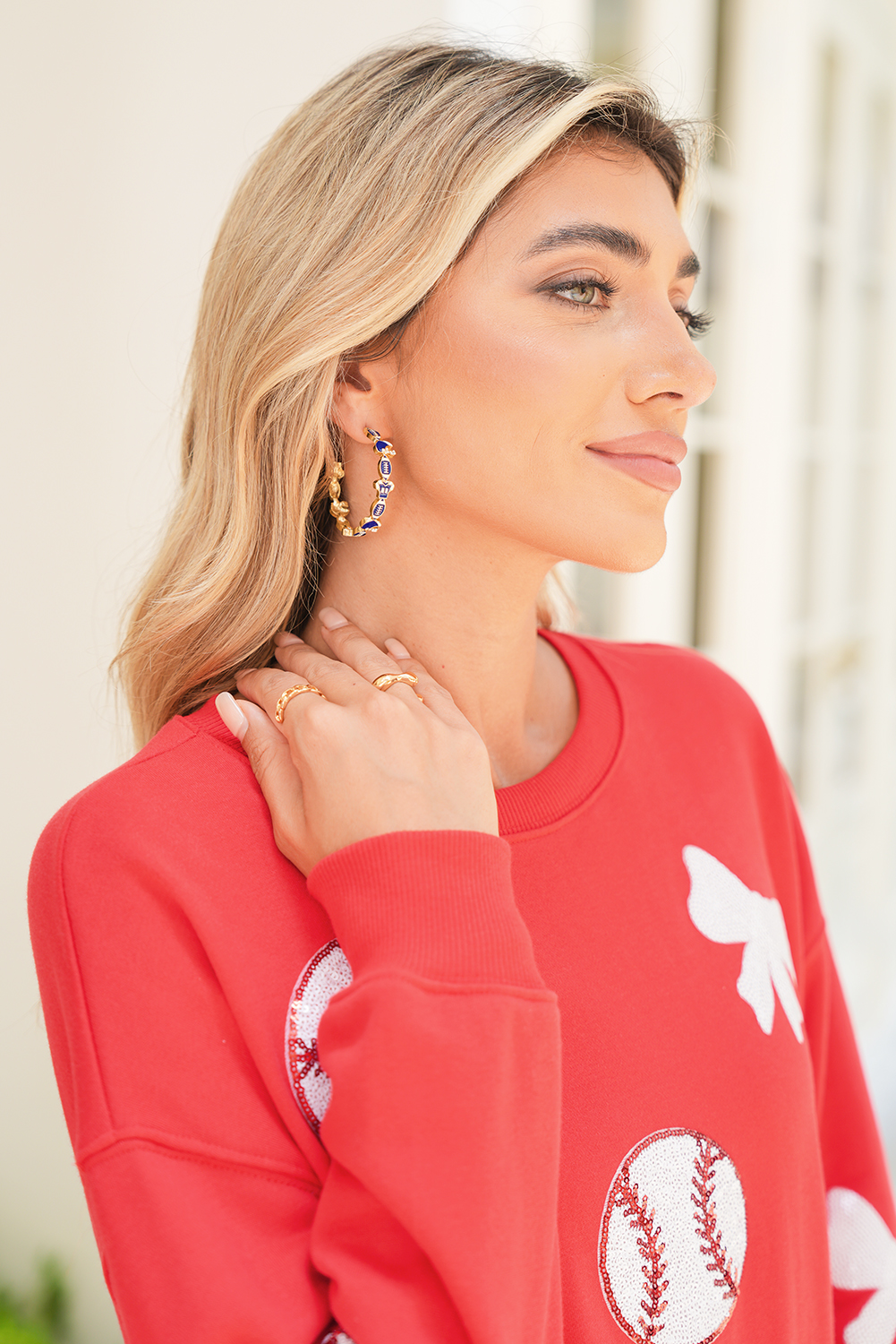 Dark Blue Game Day Football Helmet Jersey Hoop Earrings