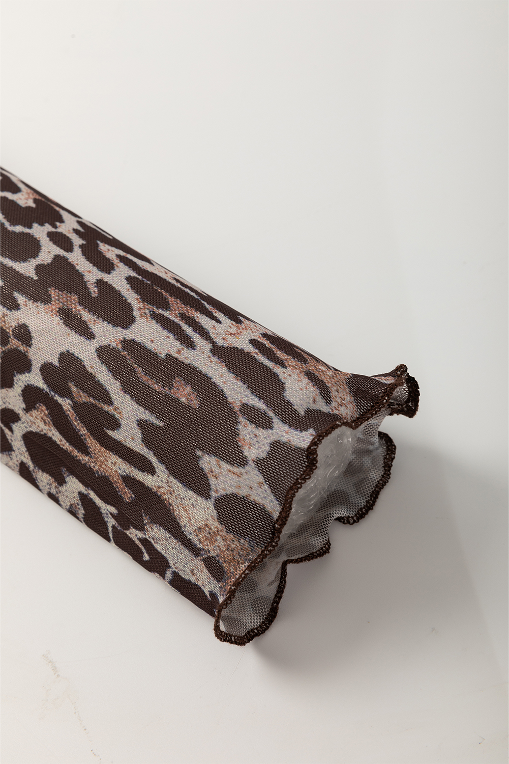 Multicolour Leopard Sheer Mesh Long Sleeve V Neck Lace-up Blouse