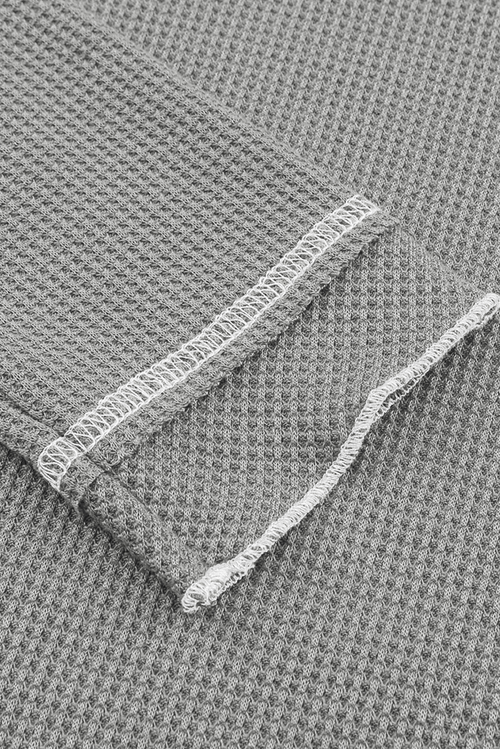 Smoke Gray Textured Round Neck Long Sleeve Top