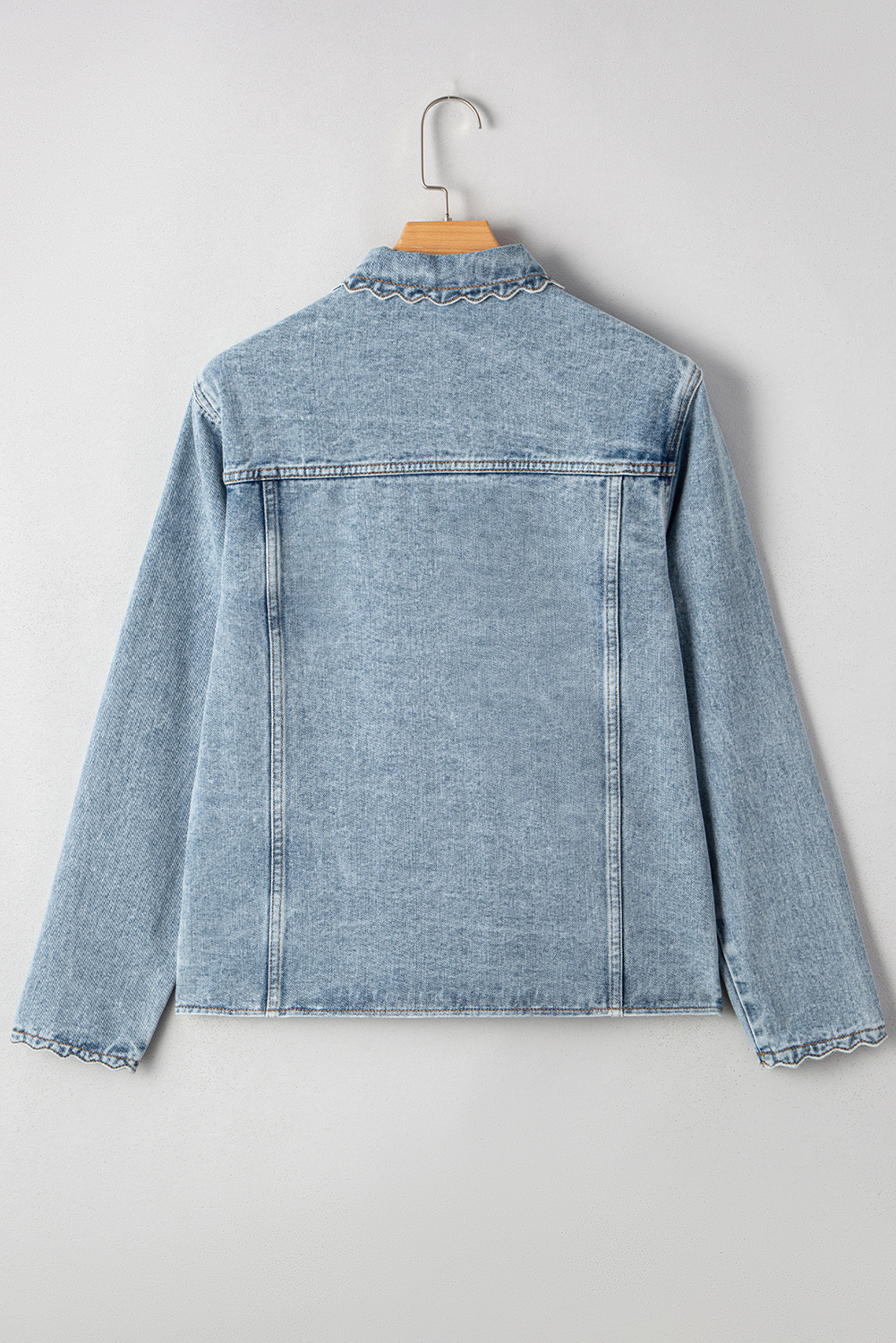 Myosotis Scallop Trim Collar Patched Pocket Button Up Mineral Washed Denim Jacket