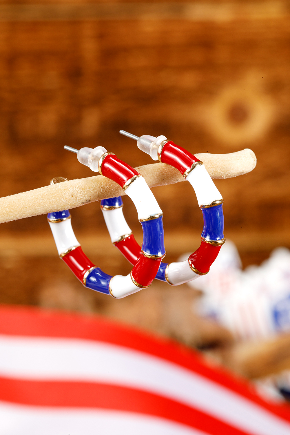 Dark Blue Independence Day Enamel C-shape Stud Earrings