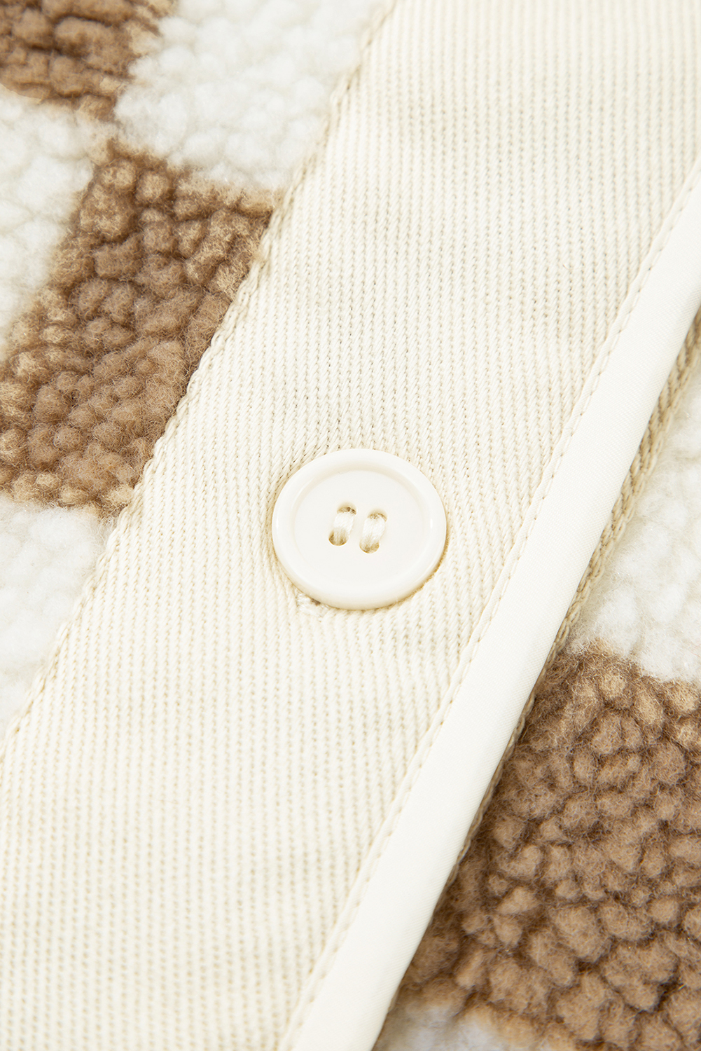 Brown Checkered Sherpa Buttoned Front Chunky Jacket