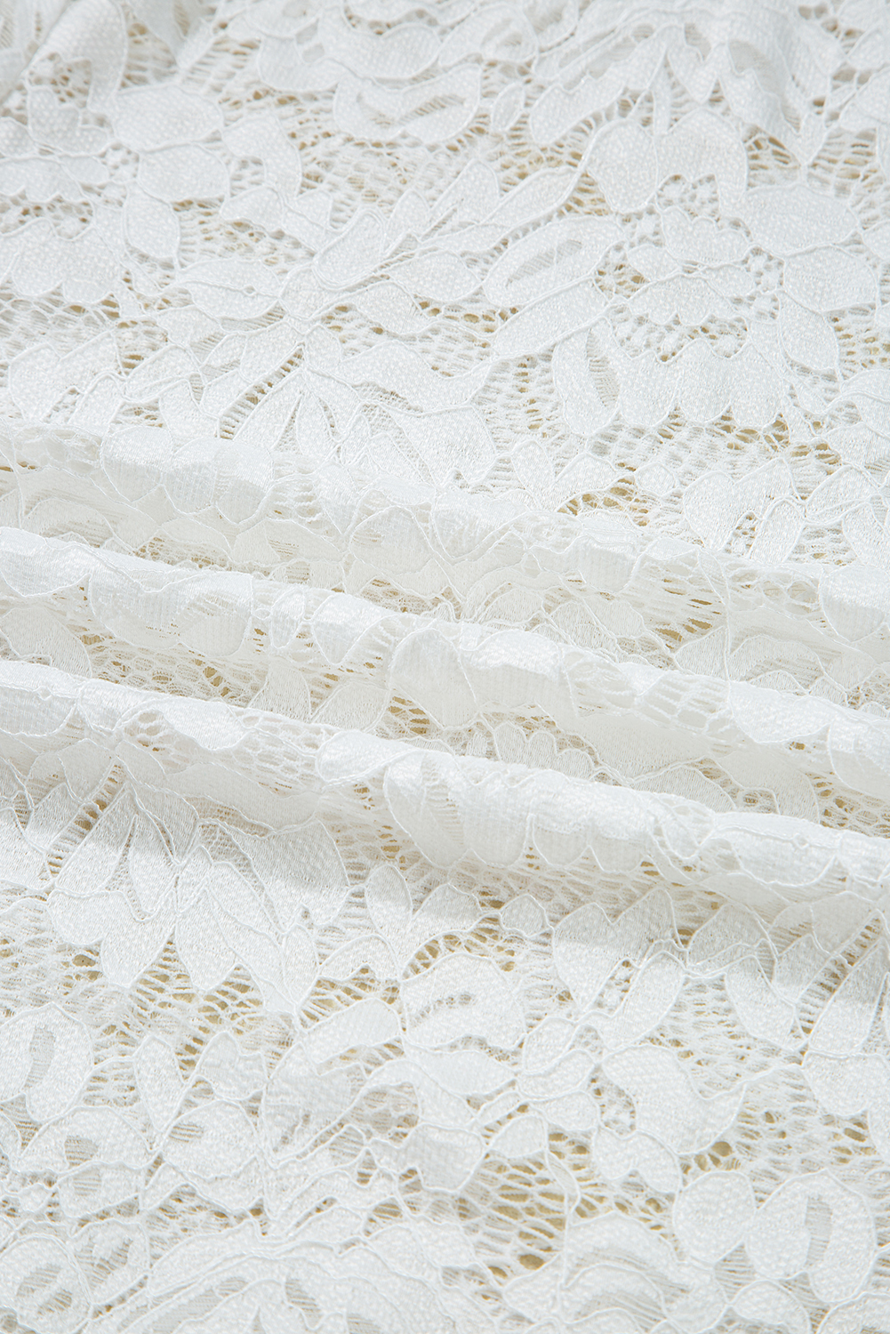 White Lace Crochet Bell Sleeve Mock Neck Blouse