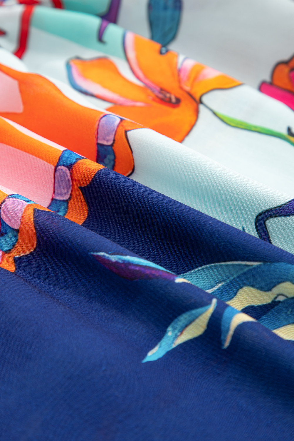 Sky Blue Tropical Printed Square Neck Flutter Sleeve Babydoll Blouse